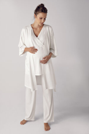 Short-Sleeved Stretch Viscose Maternity Robe Pajama Set 10302