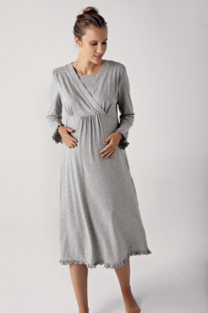 Women's Long-Sleeve Stretch Cotton Maternity Nightgown 13112
