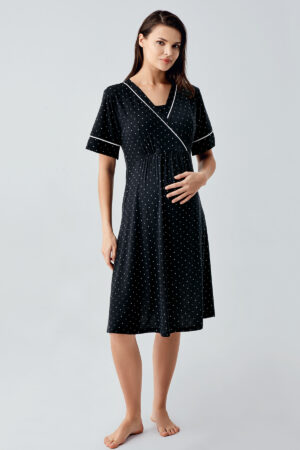 Polka Dot Short-Sleeved Lycra Viscose Maternity Nightgown 14120
