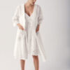 Short, Sleeveless, Frilled, Woven 100% Cotton Robe and Nightgown Set 14408