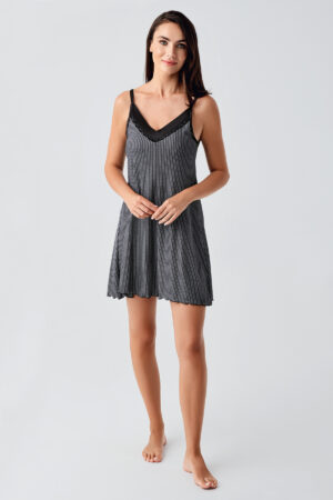 Lace-trimmed Strappy Short Stretchy Viscose Nightgown 15106