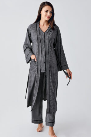 Buttoned Long-Sleeved Stretch Viscose Maternity Robe Pajama Set 15307