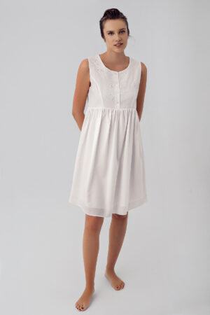 Woven Buttoned Strappy Cotton Maternity Nightgown 16114