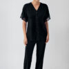 Buttoned Lace Short-Sleeved Stretch Viscose Pajama Set 16211