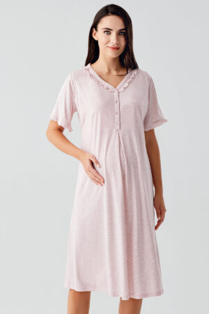 Short-Sleeved Buttoned Stretch Cotton Maternity Nightgown 17100