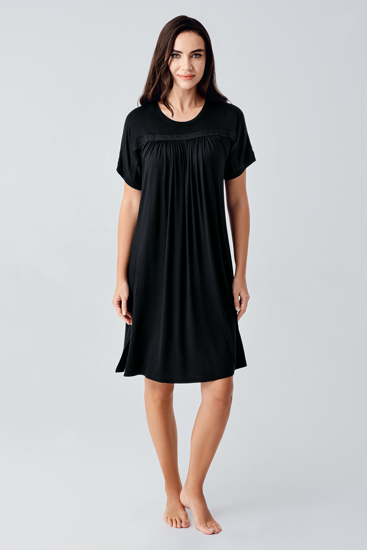 Lace Short-Sleeved Stretchy Viscose Nightgown 17104
