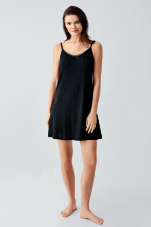 Openwork Strappy Short Stretchy Cotton Nightgown 17108