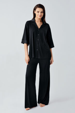 Truvakar Cufflink Satin Detail Stretch Viscose Pajama Set 17202