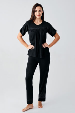 Lace Short-Sleeved Stretch Viscose Pajama Set 17204