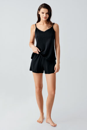 Openwork Strappy Stretch Cotton Shorts Pajama Set 17208