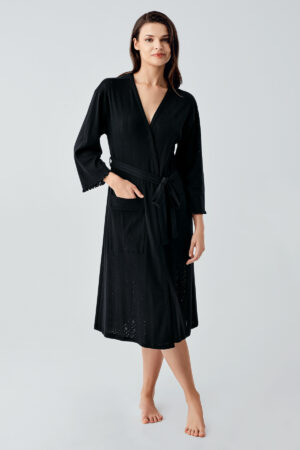 Long-Sleeved Openwork Stretch Cotton Robe 17508