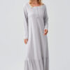 Long-Sleeved Buttoned Lace Stretch Cotton Nightgown 18100