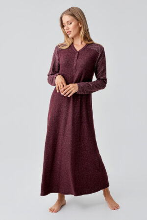 Long-Sleeved Buttoned Flexible Soft Textured Viscose Nightgown 18103