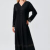 Long-Sleeved Lace Buttoned Stretch Viscose Nightgown 18106