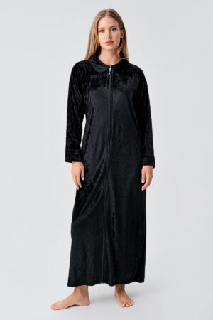 Long-sleeved, zippered, pocketed, stretchy viscose velvet dress 18108