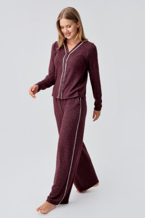 Long-Sleeved Buttoned Flexible Soft Textured Viscose Pajama Set 18205