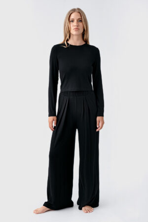 Long-Sleeved Crop Wide-Leg Stretchy Viscose Pajama Set 18210