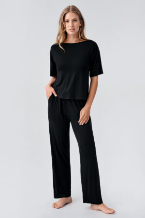 Short-Sleeved Stretch Viscose Pajama Set 18215