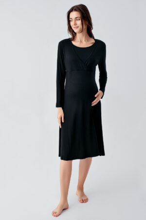 Long-Sleeved Lycra Viscose Maternity Short Nightgown 21105