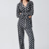 Long-Sleeved Patterned Buttoned Stretchy Lycra Viscose Pajama Set 22101