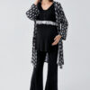 Long-sleeved, lace-trimmed, buttoned, flared, stretchy viscose maternity robe and pajama set 23101