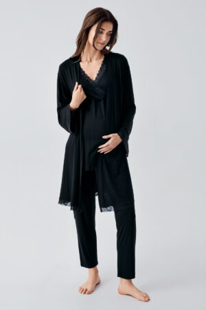 Long-Sleeved Lycra Viscose Maternity Pajama and Robe Set 23102