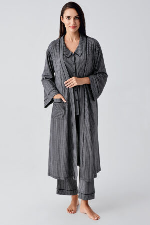 Baby Collar Buttoned Long Sleeve Maternity Robe Pajama Set 23111