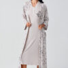 Long-Sleeved Patterned Lace Buttoned Stretch Viscose Maternity Nightgown and Robe Set 24100