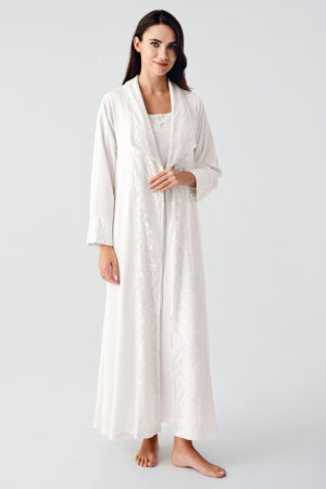 Elegant Woven Lace Viscose Robe and Nightgown Set BN02
