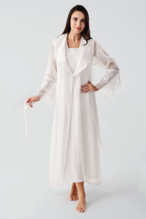 Elegant Woven Lace Viscose Robe and Nightgown Set BN03