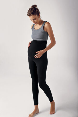 Ribbed Adjustable High Waist Elastic Shaping Maternity Leggings F03