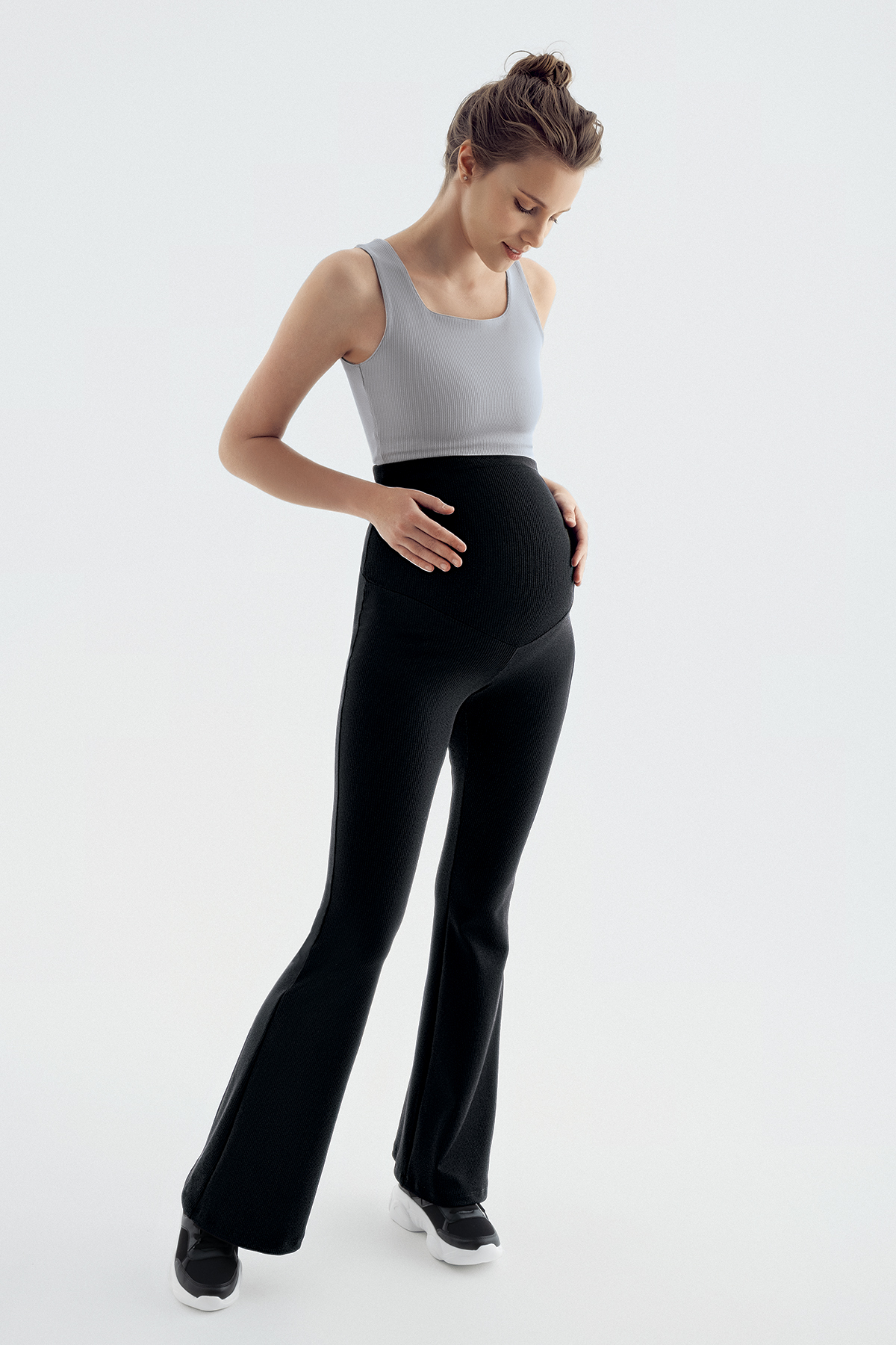 Ribbed Spanish Leg High Waist Stretchy Shaping Maternity Leggings F09
