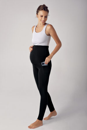 Adjustable High Waist Elastic Shaping Double Pocket Sports Maternity Leggings T06