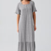 Short-Sleeved Buttoned Ruffled Cotton Long Nightgown 19117