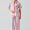 Short-Sleeved Buttoned Striped Woven 100% Cotton Pajama Set 19208