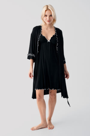 Short, Strappy, Stretchy Viscose Maternity Robe and Nightgown Set 19400
